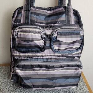 LUG Packable Puddle Jumper‎ Painted Pearl Gray Purple Blue Striped Travel Bag